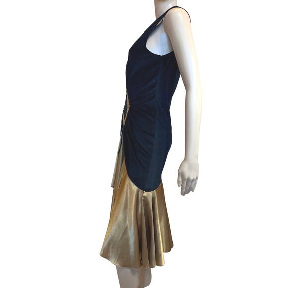 Vintage Roaring 20's Flapper Great Gatsby Black Velvet Gold Dress SZ XS Cosplay - Picture 6 of 16